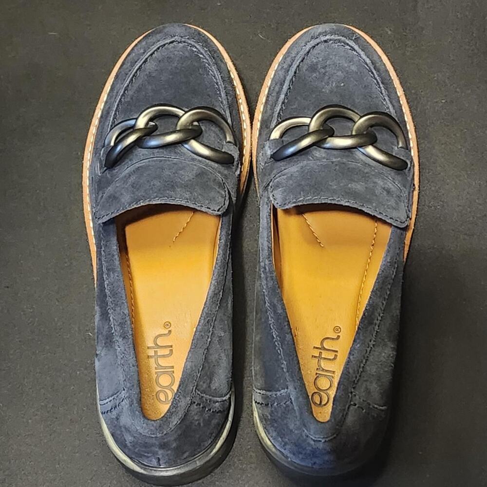 Earth Shoes Zalor Suede Chain Link Lug Sole Loafers – Navy Blue Size 7M - Picture 7 of 8